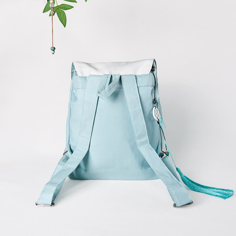 Nimara Ritual Handmade Blue Lotus Embroidered Large Capacity Canvas Backpack