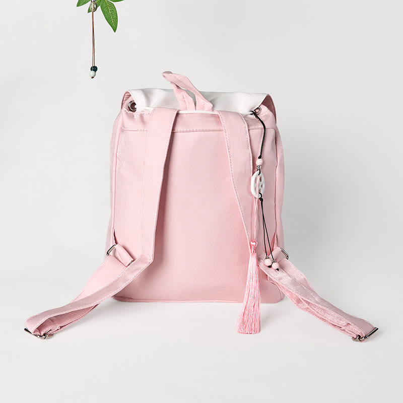Nimara Ritual Handmade Pink Peony Flowers Embroidered Large Capacity Canvas Backpack