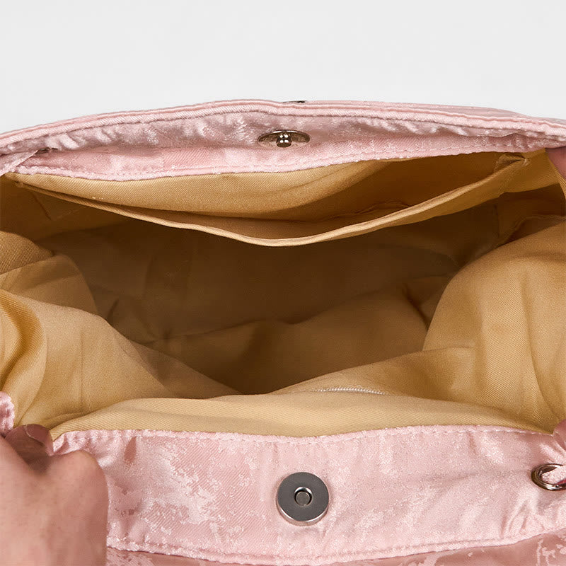 Nimara Ritual Handmade Pink Lotus Embroidered Large Capacity Polyester Cotton Backpack