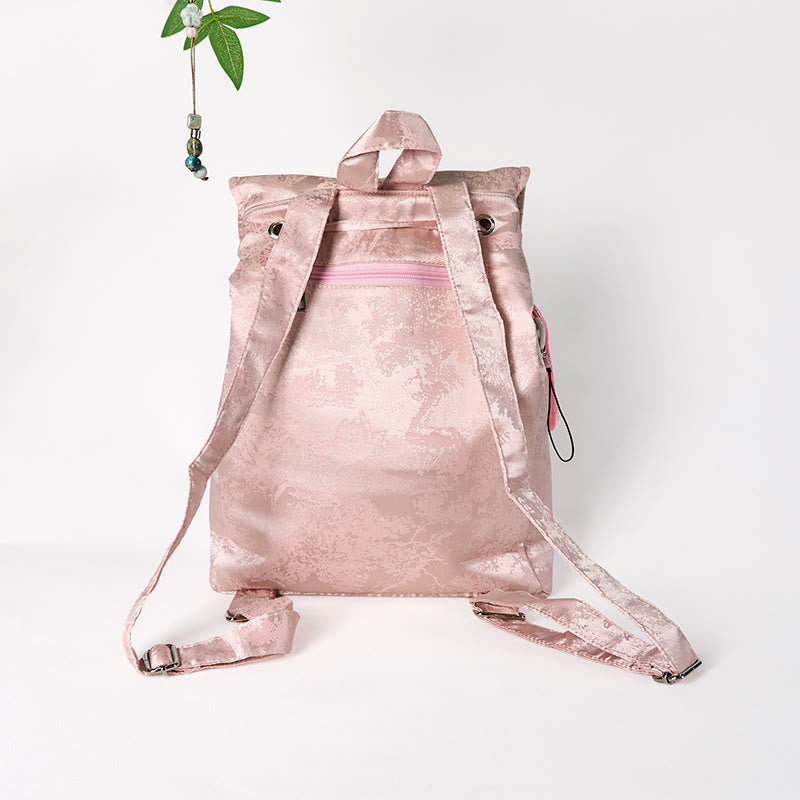Nimara Ritual Handmade Pink Lotus Embroidered Large Capacity Polyester Cotton Backpack