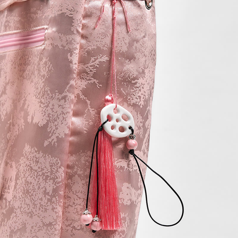 Nimara Ritual Handmade Pink Lotus Embroidered Large Capacity Polyester Cotton Backpack