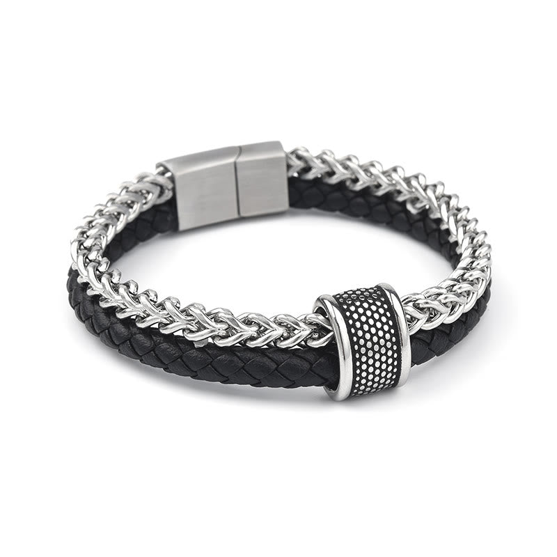 Nimara Ritual Leather Double Layer Titanium Steel Balance Magnetic Buckle Bracelet