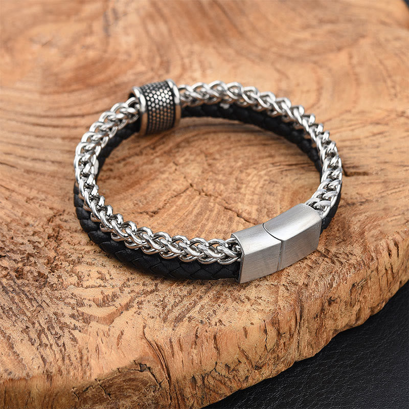 Nimara Ritual Leather Double Layer Titanium Steel Balance Magnetic Buckle Bracelet