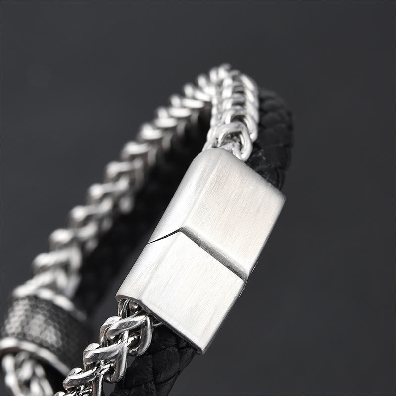 Nimara Ritual Leather Double Layer Titanium Steel Balance Magnetic Buckle Bracelet