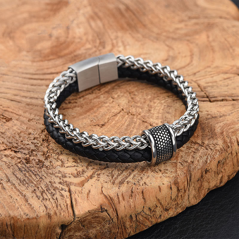 Nimara Ritual Leather Double Layer Titanium Steel Balance Magnetic Buckle Bracelet