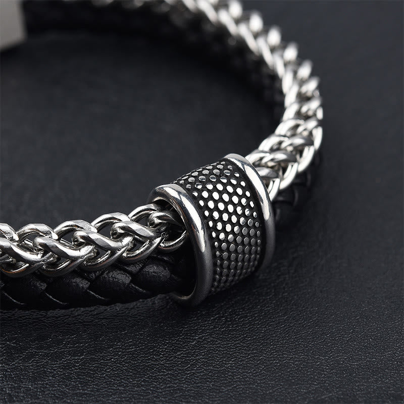 Nimara Ritual Leather Double Layer Titanium Steel Balance Magnetic Buckle Bracelet