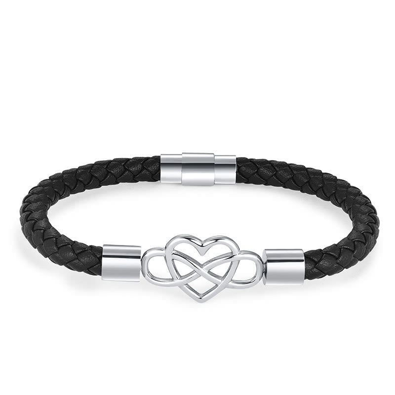 Nimara Ritual Endless Knot Heart Leather Titanium Steel Strength Buckle Bracelet