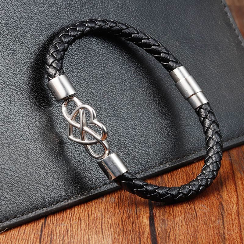 Nimara Ritual Endless Knot Heart Leather Titanium Steel Strength Buckle Bracelet