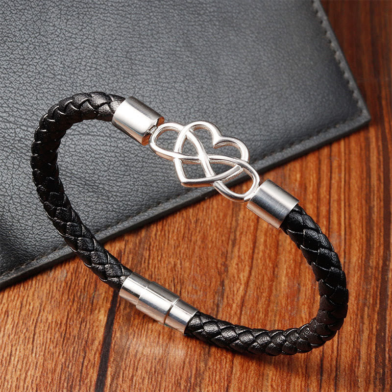 Nimara Ritual Endless Knot Heart Leather Titanium Steel Strength Buckle Bracelet