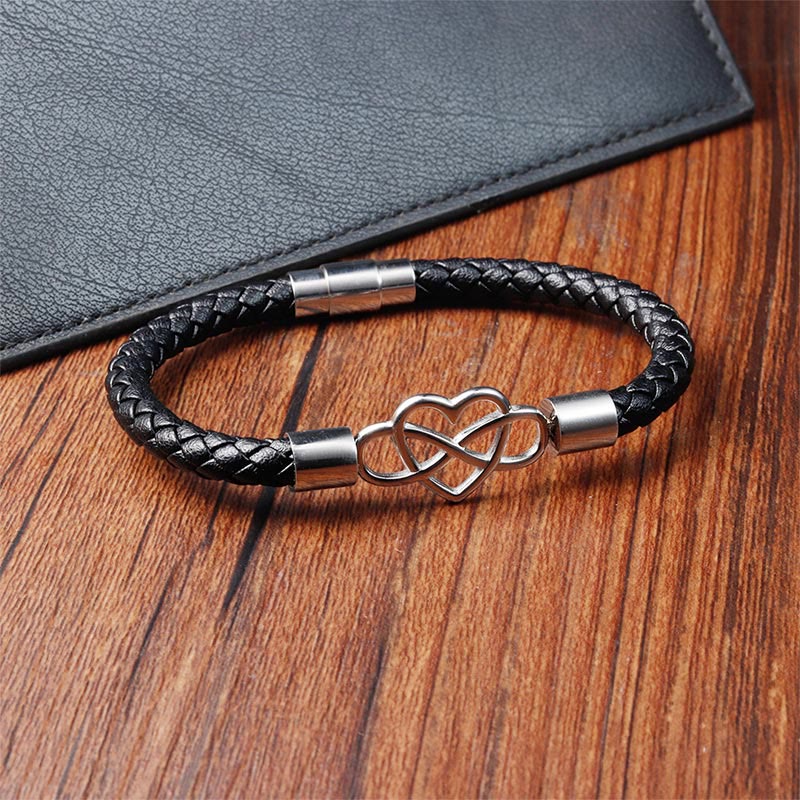 Nimara Ritual Endless Knot Heart Leather Titanium Steel Strength Buckle Bracelet