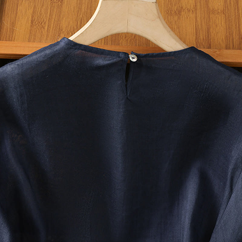 Nimara Ritual Casual Pure Color Crew Neck Women's Cotton Linen Three Quarter Sleeve Shirt