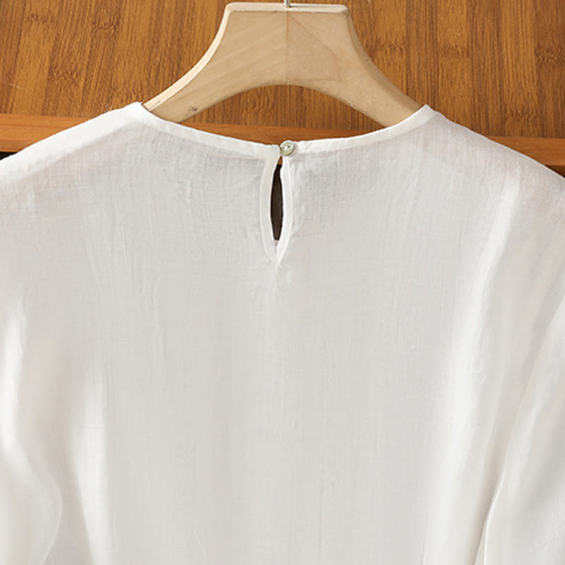 Nimara Ritual Casual Pure Color Crew Neck Women's Cotton Linen Three Quarter Sleeve Shirt