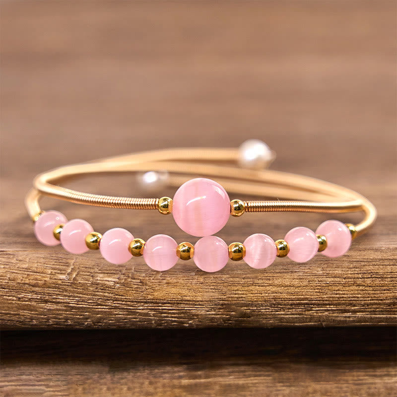 Nimara Ritual 14K Gold Filled Copper Pink Cat Eye Support Metal Cuff Bracelet Bangle