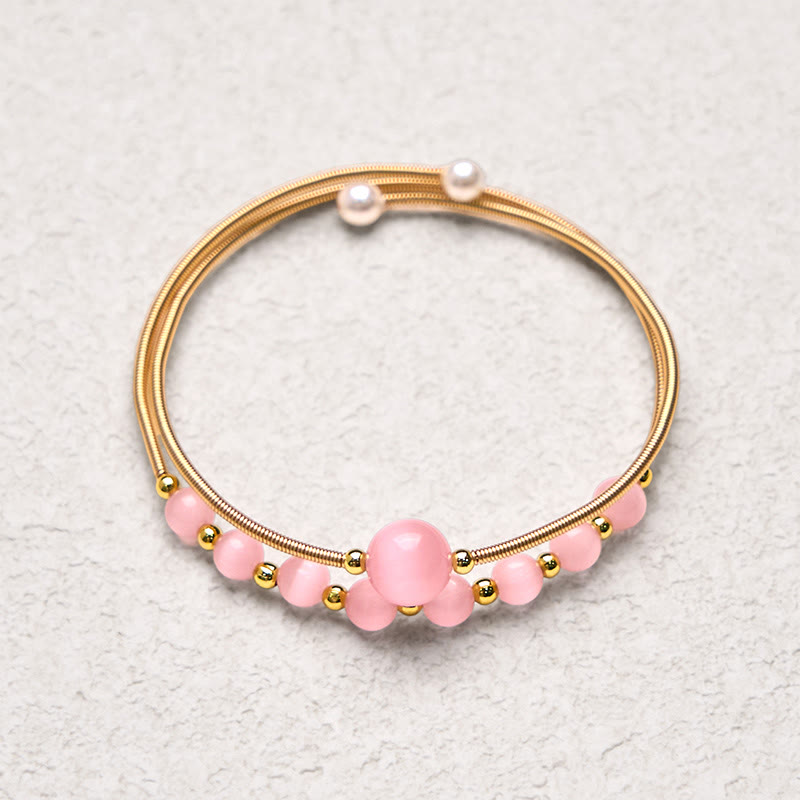 Nimara Ritual 14K Gold Filled Copper Pink Cat Eye Support Metal Cuff Bracelet Bangle