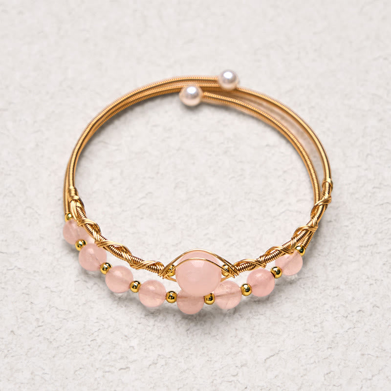 Nimara Ritual Natural Rose Quartz Love Healing Metal Cuff Bracelet Bangle