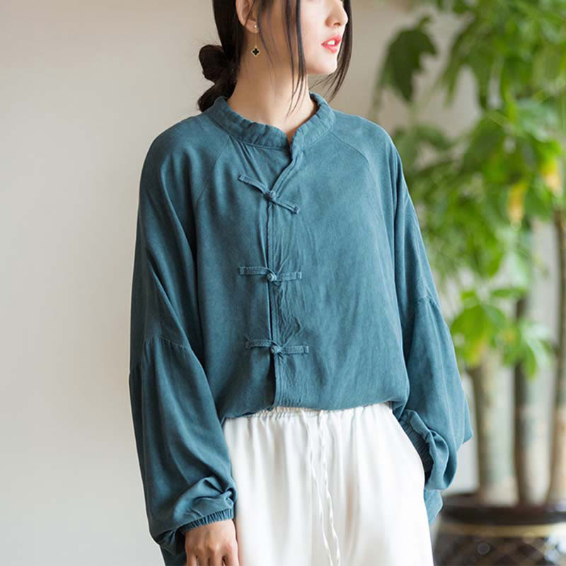 Nimara Ritual Frog-Button Long Sleeve Shirt Zen Tai Chi Meditation Top Hanfu Clothing Jacket