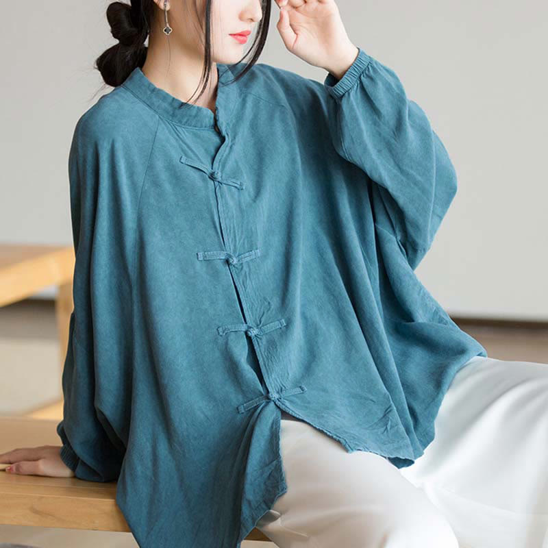 Nimara Ritual Frog-Button Long Sleeve Shirt Zen Tai Chi Meditation Top Hanfu Clothing Jacket