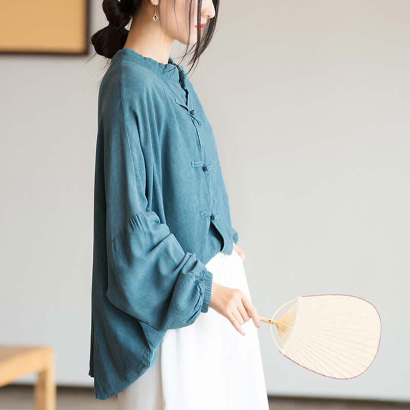 Nimara Ritual Frog-Button Long Sleeve Shirt Zen Tai Chi Meditation Top Hanfu Clothing Jacket