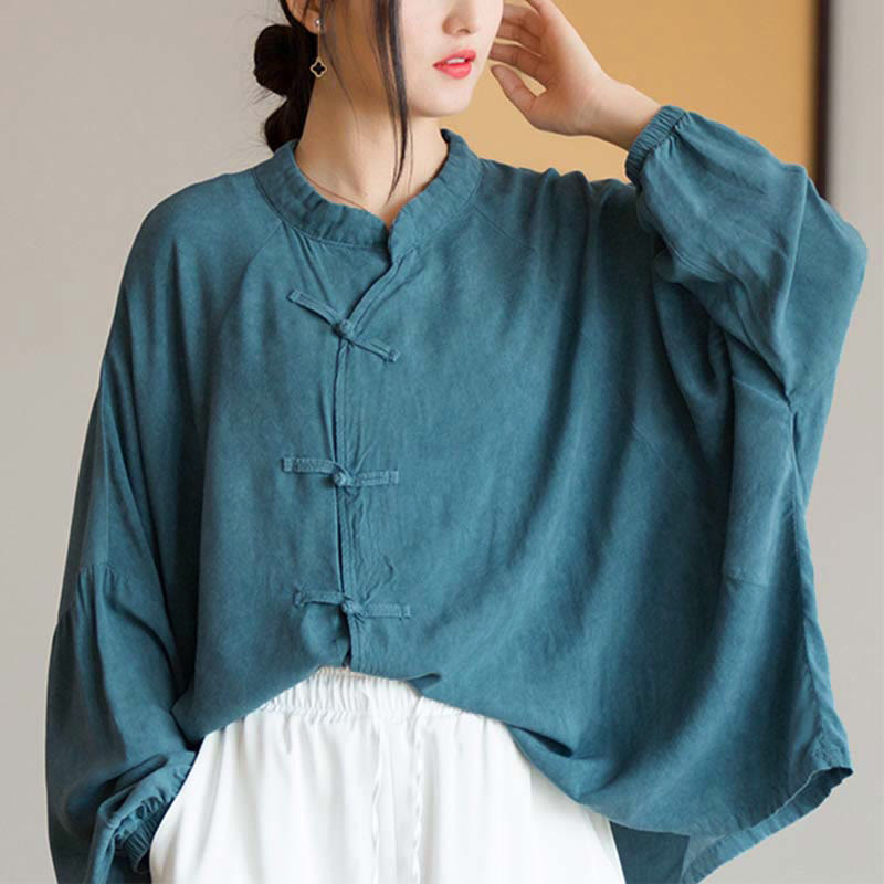 Nimara Ritual Frog-Button Long Sleeve Shirt Zen Tai Chi Meditation Top Hanfu Clothing Jacket
