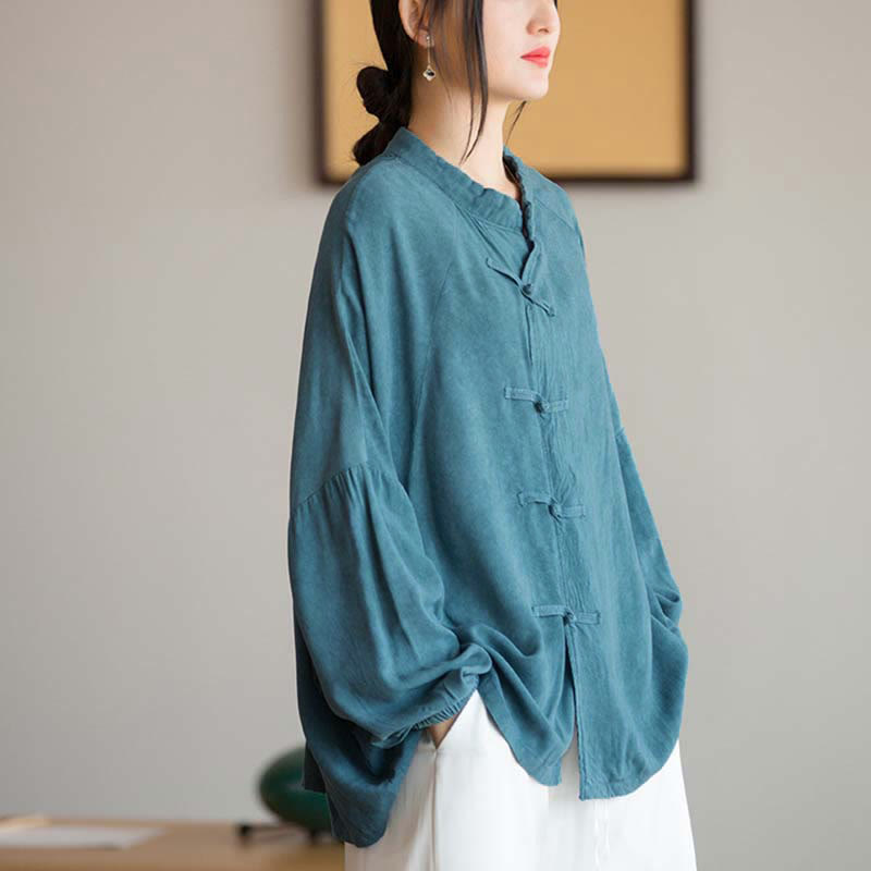 Nimara Ritual Frog-Button Long Sleeve Shirt Zen Tai Chi Meditation Top Hanfu Clothing Jacket