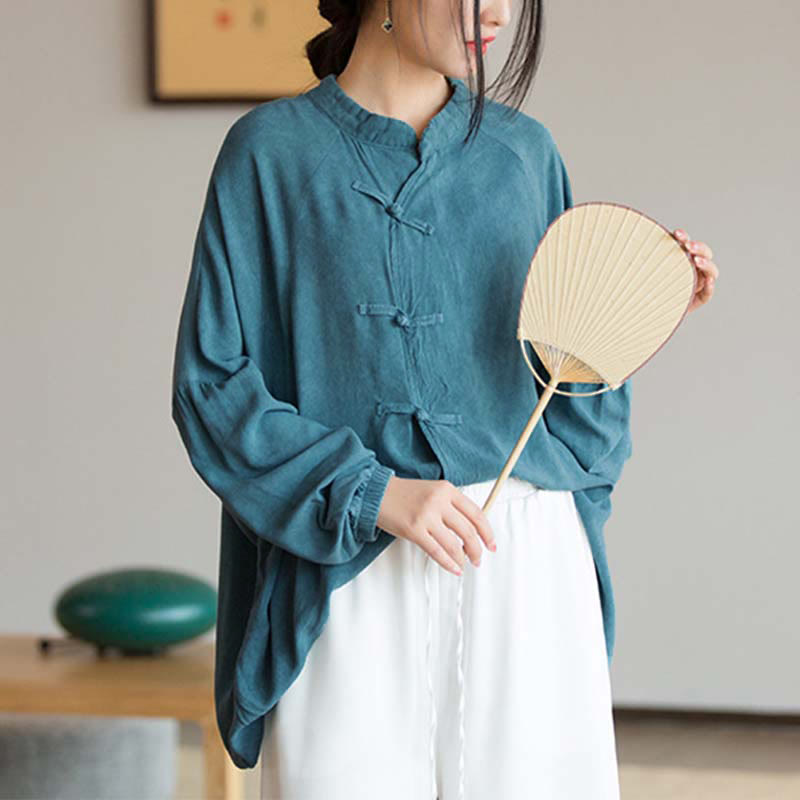 Nimara Ritual Frog-Button Long Sleeve Shirt Zen Tai Chi Meditation Top Hanfu Clothing Jacket