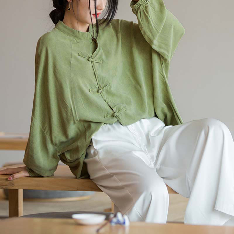 Nimara Ritual Frog-Button Long Sleeve Shirt Zen Tai Chi Meditation Top Hanfu Clothing Jacket