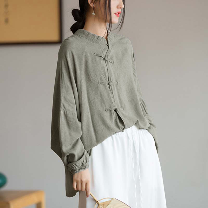 Nimara Ritual Frog-Button Long Sleeve Shirt Zen Tai Chi Meditation Top Hanfu Clothing Jacket