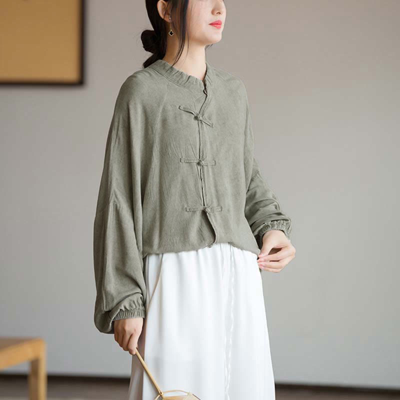 Nimara Ritual Frog-Button Long Sleeve Shirt Zen Tai Chi Meditation Top Hanfu Clothing Jacket