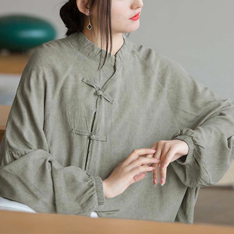 Nimara Ritual Frog-Button Long Sleeve Shirt Zen Tai Chi Meditation Top Hanfu Clothing Jacket
