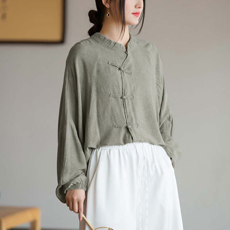 Nimara Ritual Frog-Button Long Sleeve Shirt Zen Tai Chi Meditation Top Hanfu Clothing Jacket