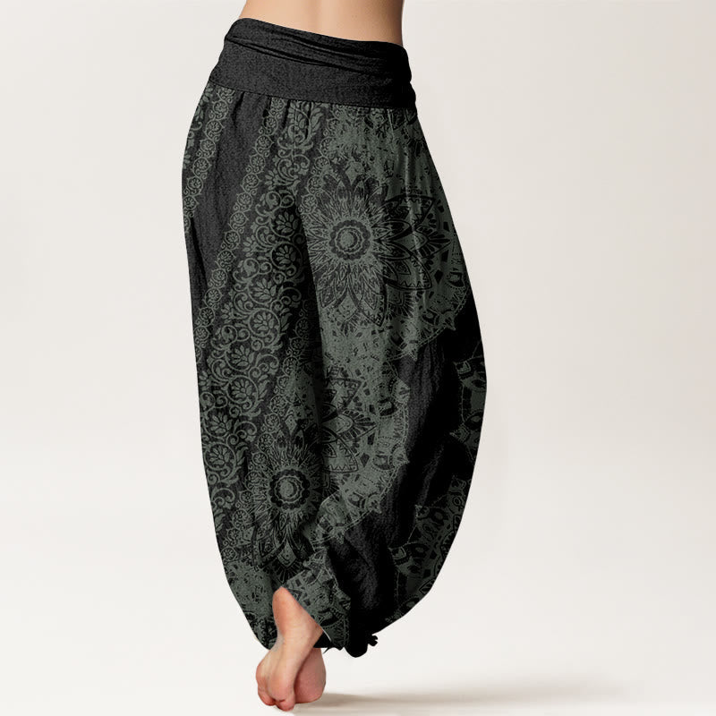 Nimara Ritual Pure Cotton Mandala Pattern Parallel Flowers Women's Elastic Waist Harem Pants