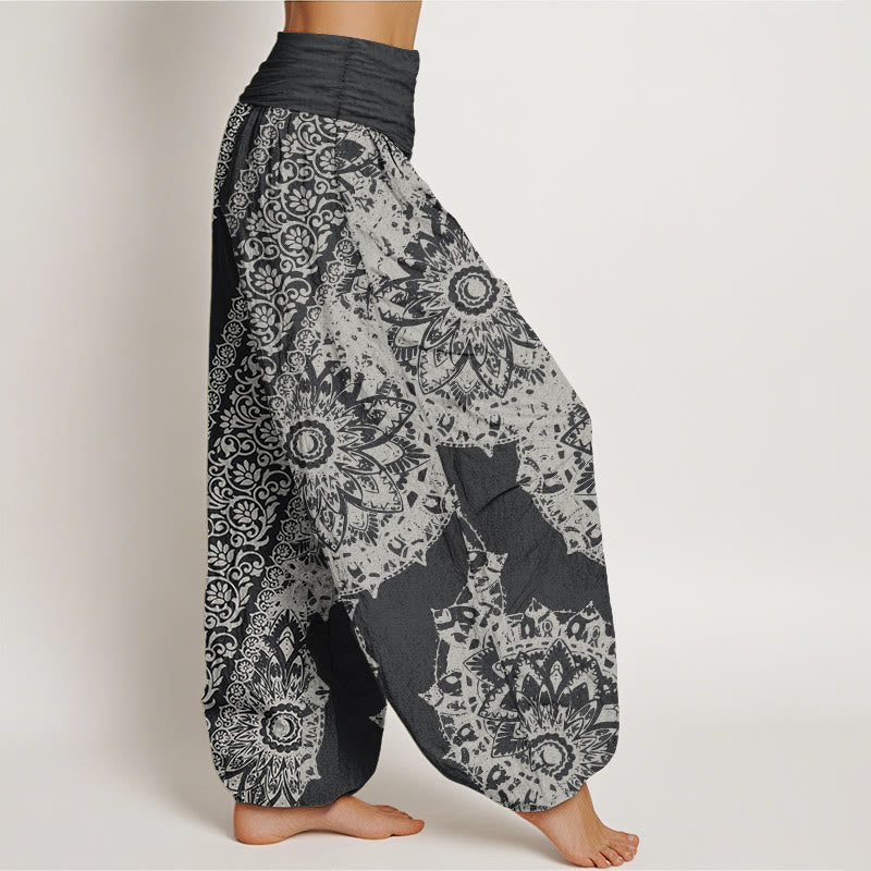 Nimara Ritual Pure Cotton Mandala Pattern Parallel Flowers Women's Elastic Waist Harem Pants