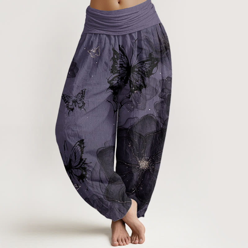 Nimara Ritual Pure Cotton Butterfly Flowers Pattern Women's Elastic Waist Harem Pants