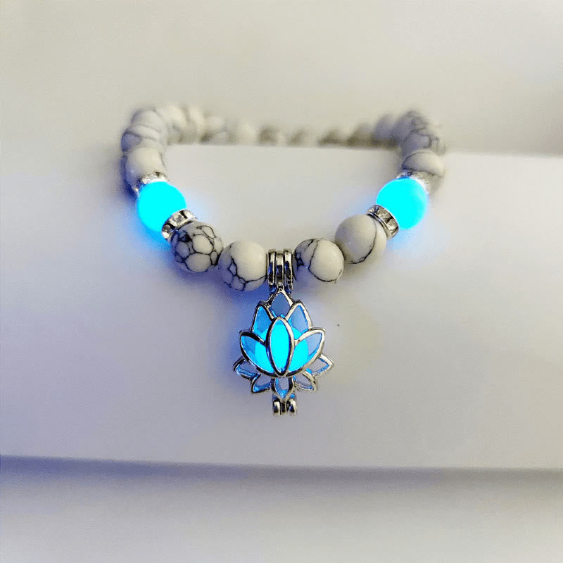 Positive Thinking Tibetan Turquoise Glowstone Luminous Bead Lotus Protection Bracelet