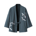 Nimara Ritual Embroidery Flying White Cranes Cotton Linen Open Front Jacket Men's Kimono