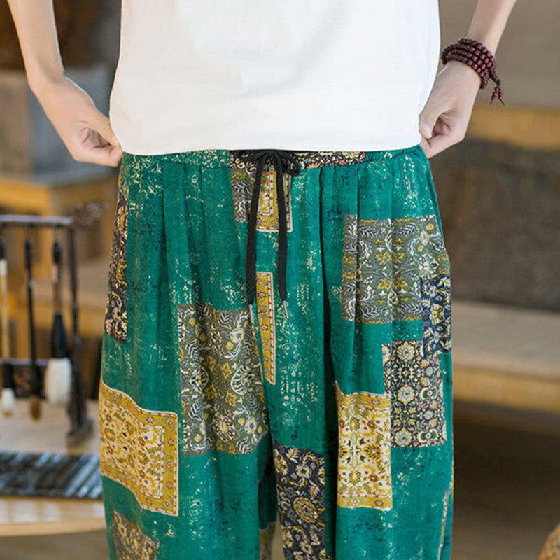 Nimara Ritual Summer Square Patchwork Men's Ankle-Length Harem Pants With Pockets