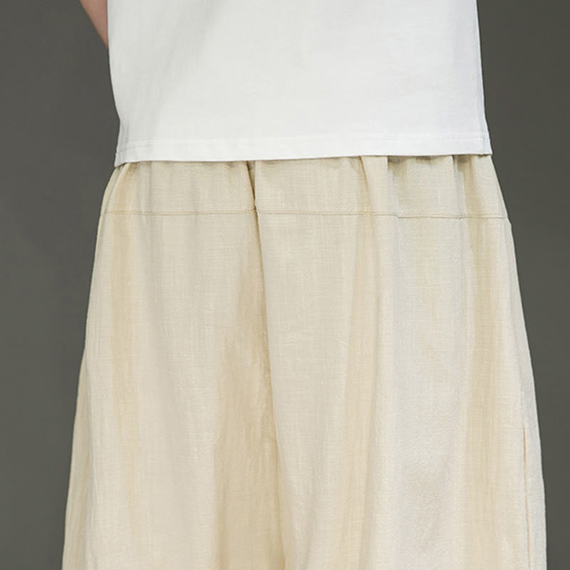 Nimara Ritual Casual Drawstring Cotton Linen Men's Capri Harem Pants With Pockets