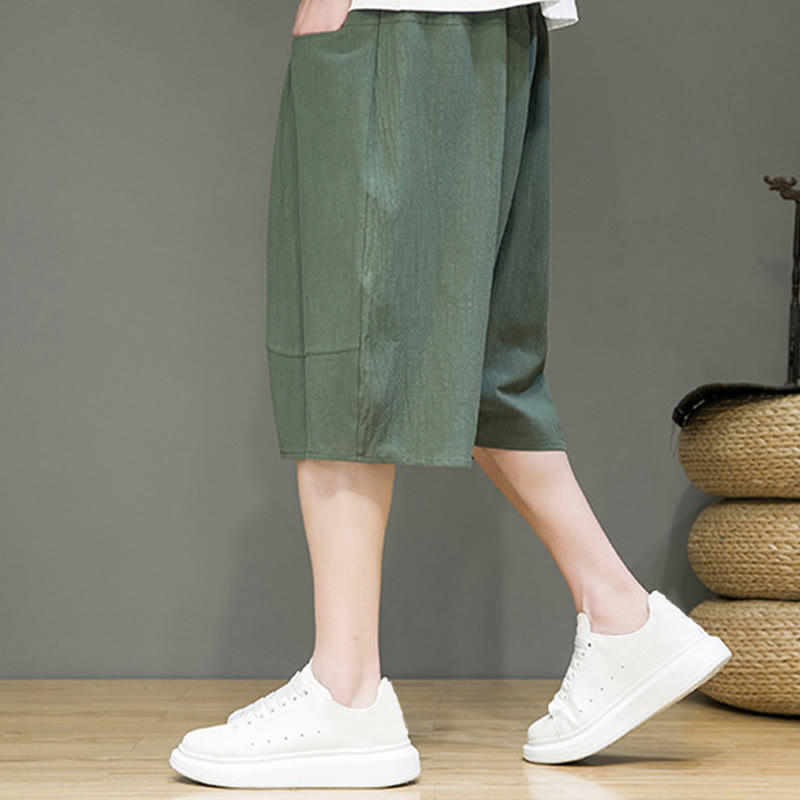 Nimara Ritual Casual Drawstring Cotton Linen Men's Capri Harem Pants With Pockets