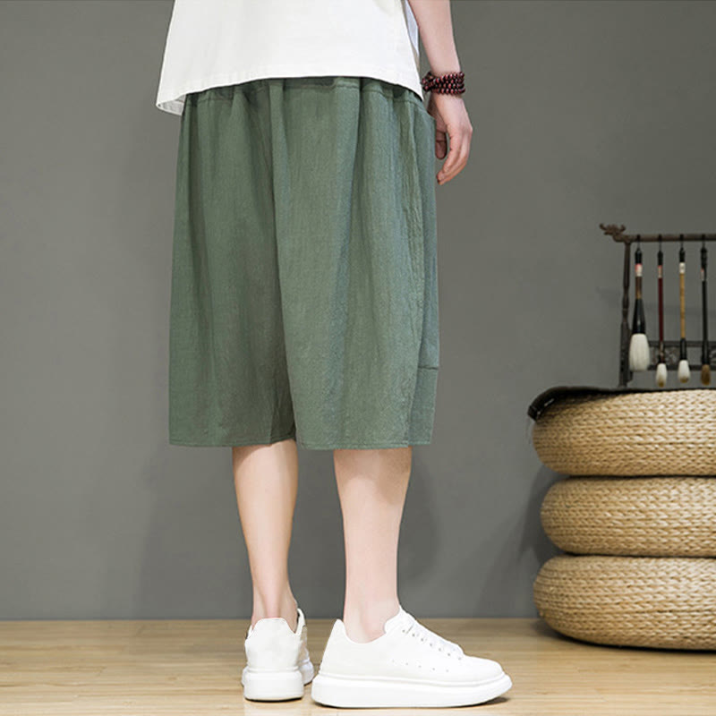Nimara Ritual Casual Drawstring Cotton Linen Men's Capri Harem Pants With Pockets