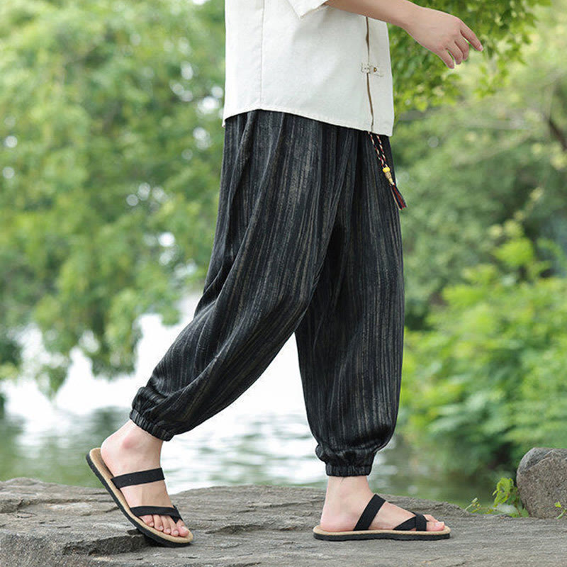 Nimara Ritual Summer Black Stripes Drawstring Men's Harem Pants With Pockets