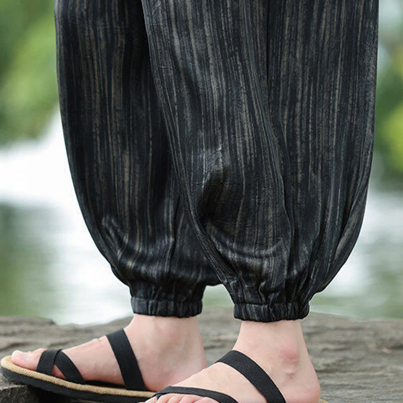 Nimara Ritual Summer Black Stripes Drawstring Men's Harem Pants With Pockets