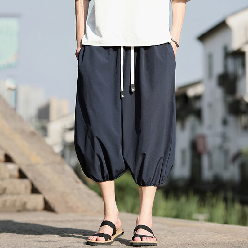 Nimara Ritual Solid Drawstring Men's Capri Cropped Harem Pants With Pockets