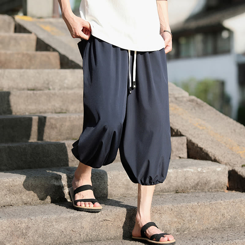 Nimara Ritual Solid Drawstring Men's Capri Cropped Harem Pants With Pockets