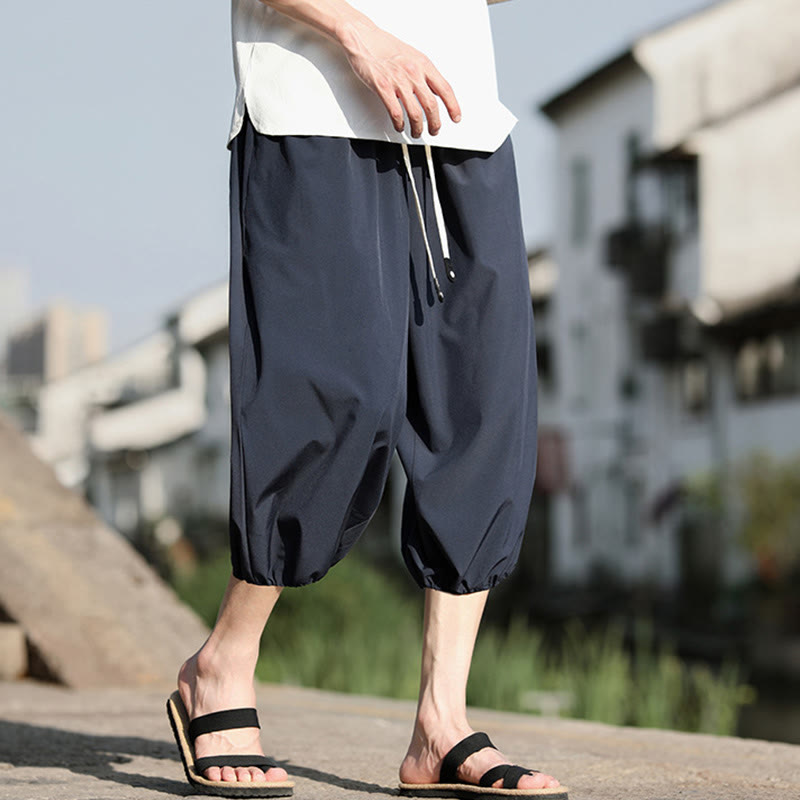 Nimara Ritual Solid Drawstring Men's Capri Cropped Harem Pants With Pockets