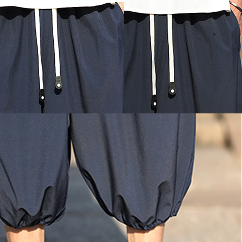 Nimara Ritual Solid Drawstring Men's Capri Cropped Harem Pants With Pockets