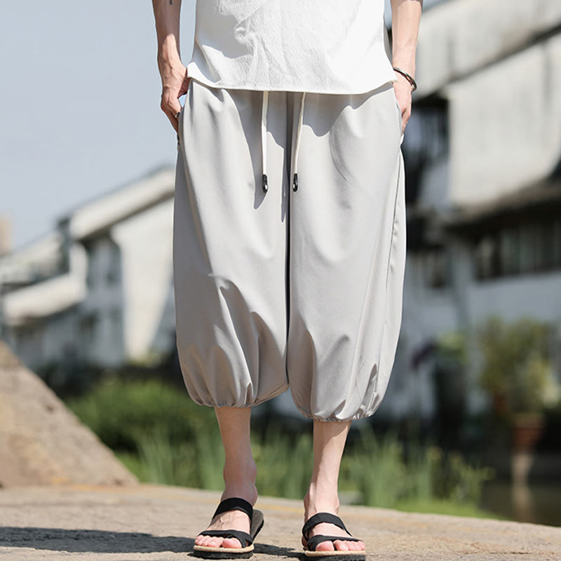 Nimara Ritual Solid Drawstring Men's Capri Cropped Harem Pants With Pockets
