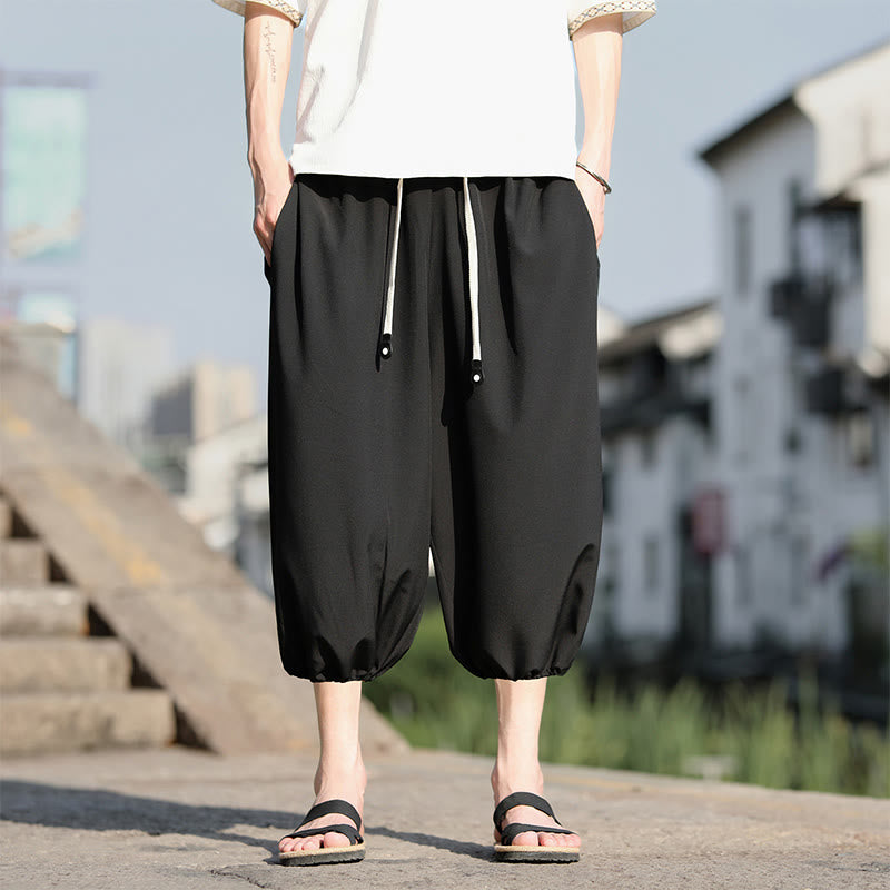 Nimara Ritual Solid Drawstring Men's Capri Cropped Harem Pants With Pockets