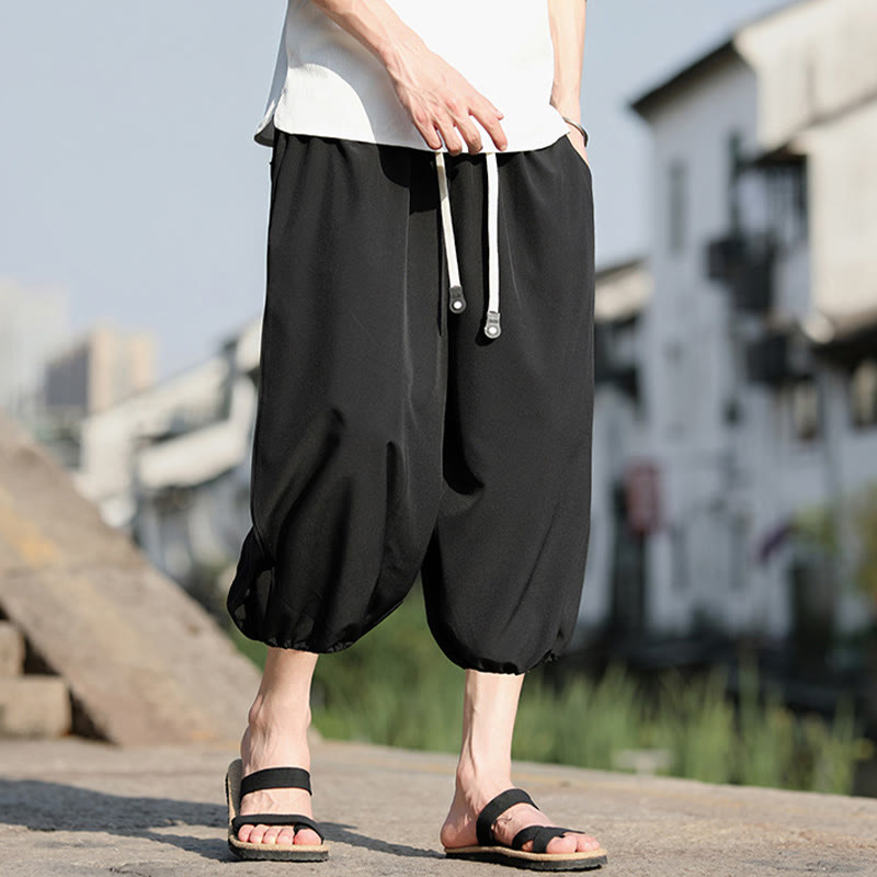 Nimara Ritual Solid Drawstring Men's Capri Cropped Harem Pants With Pockets