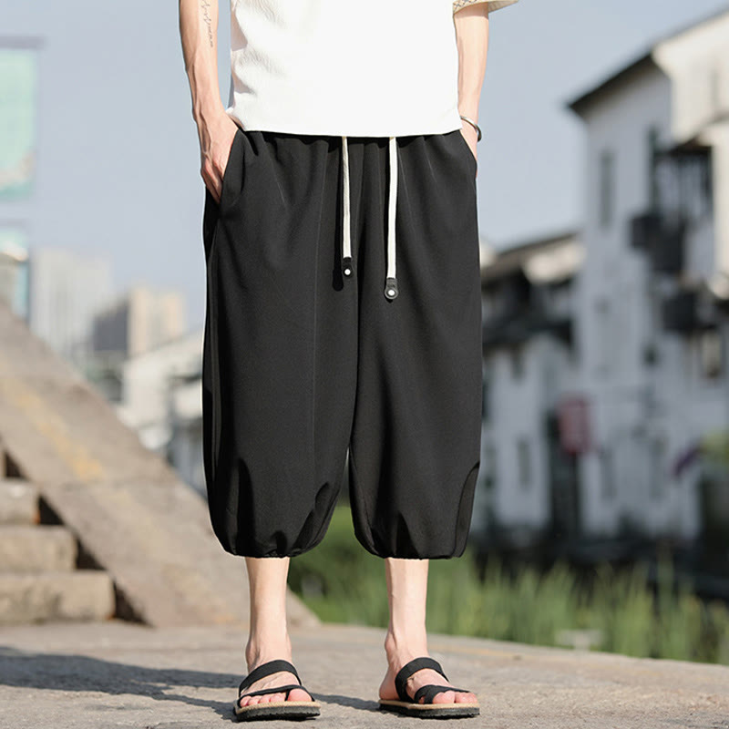 Nimara Ritual Solid Drawstring Men's Capri Cropped Harem Pants With Pockets
