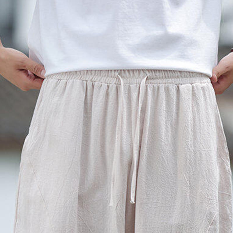 Nimara Ritual Solid Drawstring Men's Elastic Waistband Cotton Linen Pants With Pockets